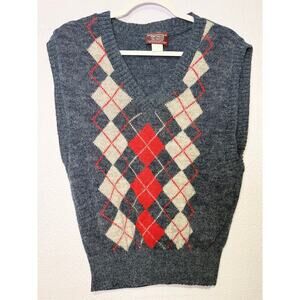 Vintage Argyle Sweater Vest Gray Red Preppy Academia Grandpa Core 90s Medium